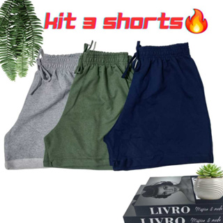 kit 3 Shorts Moletinho Feminino Moletom Liso barrinha dobrada em Oferta na Shopee