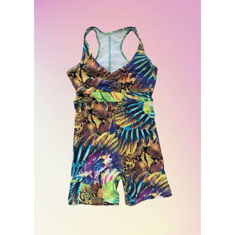 Macaquinho Ginástica Bermuda Academia Lycra Estampado Feminino Roupa Short Nadador Colant Brechó