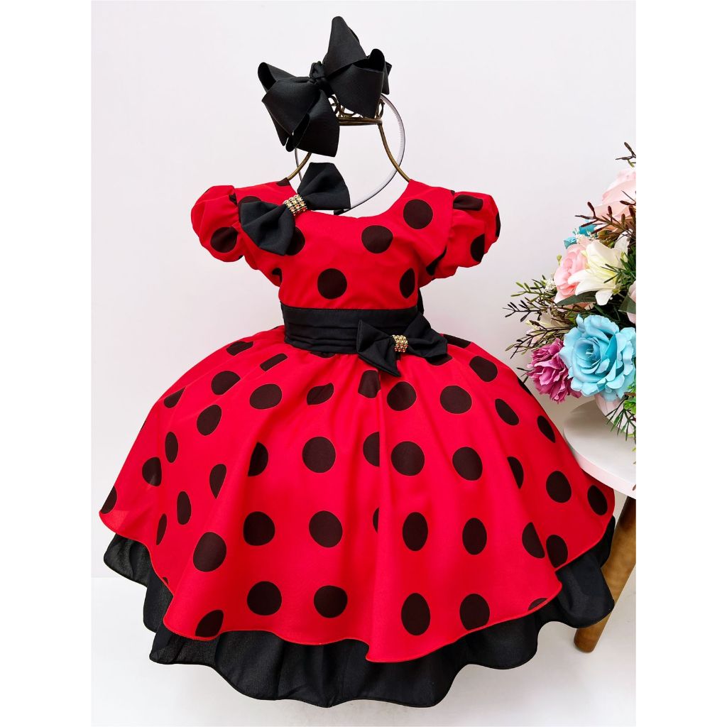 VESTIDO INFANTIL PRINCESA JOANINHA BOLINHAS LADYBUG