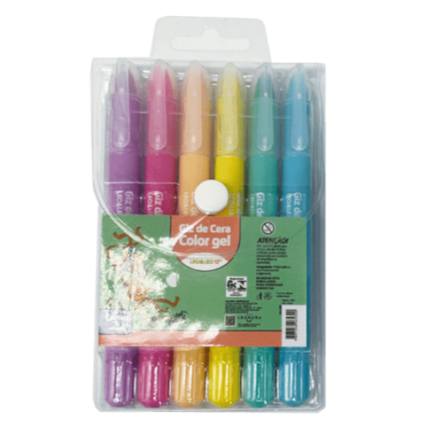 Giz de Cera Color Gel LEO&LEO Pastel C/6 Cores