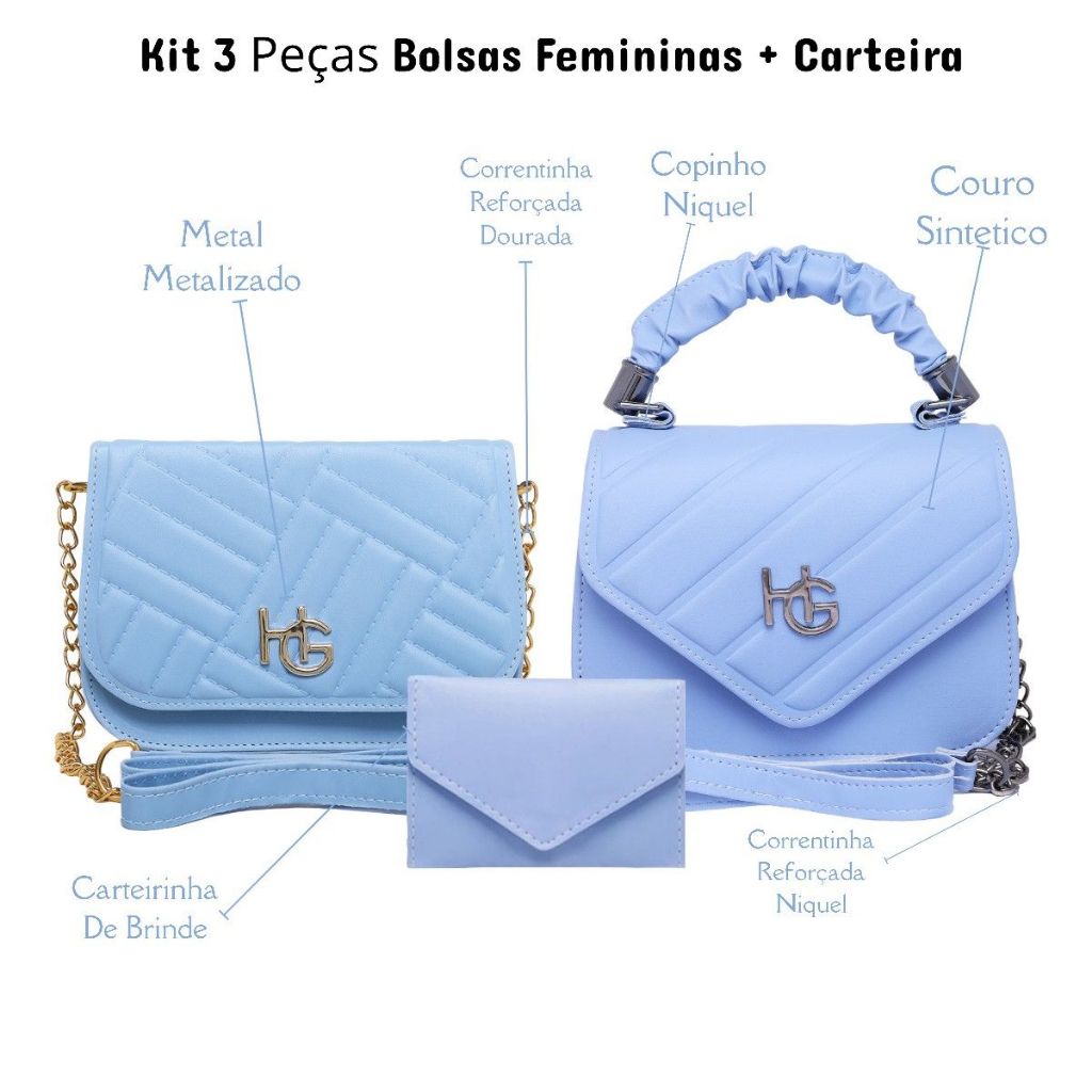 Kit 3 Peças Bolsas Femininas Transversal Hello Griff Estilo Blogueirinha Lançamento