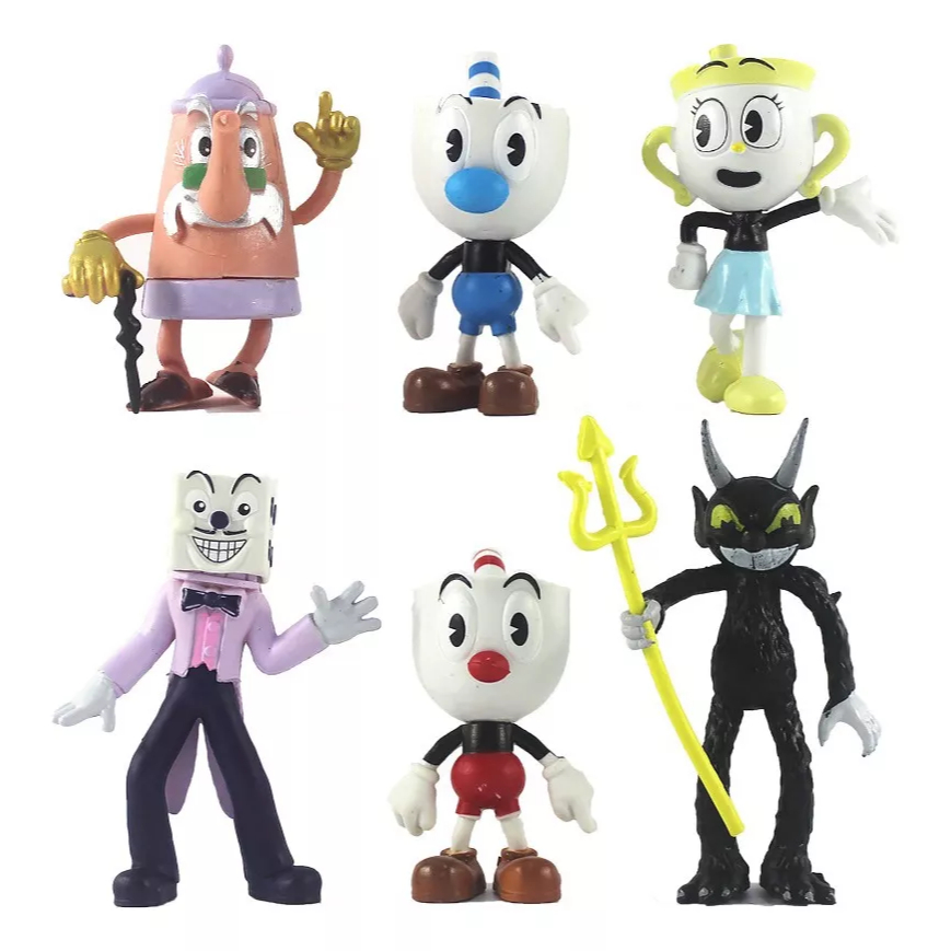 6 Bonecos Do Cuphead -  cabeça de copo 9 A 11 Cm Pronta Entrega