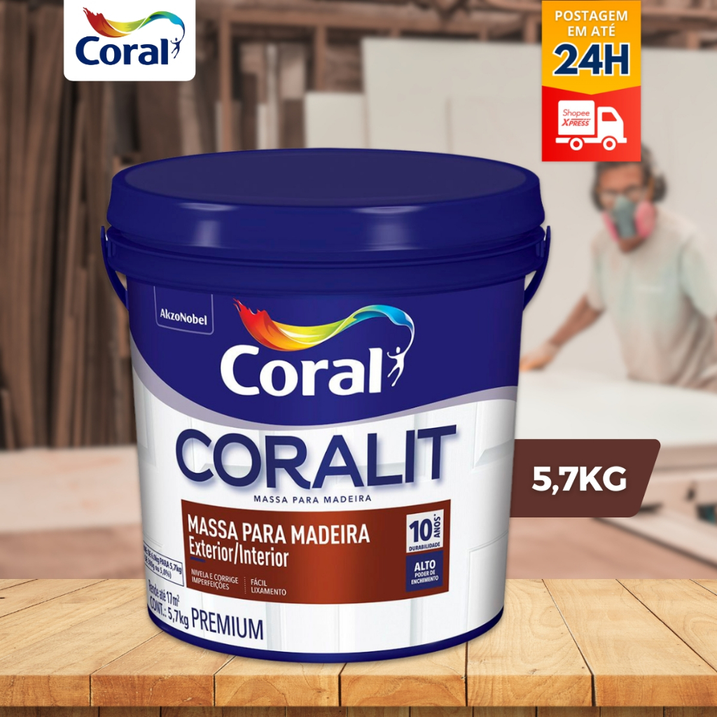Massa Para Madeira Coralit Branco 5,7kg