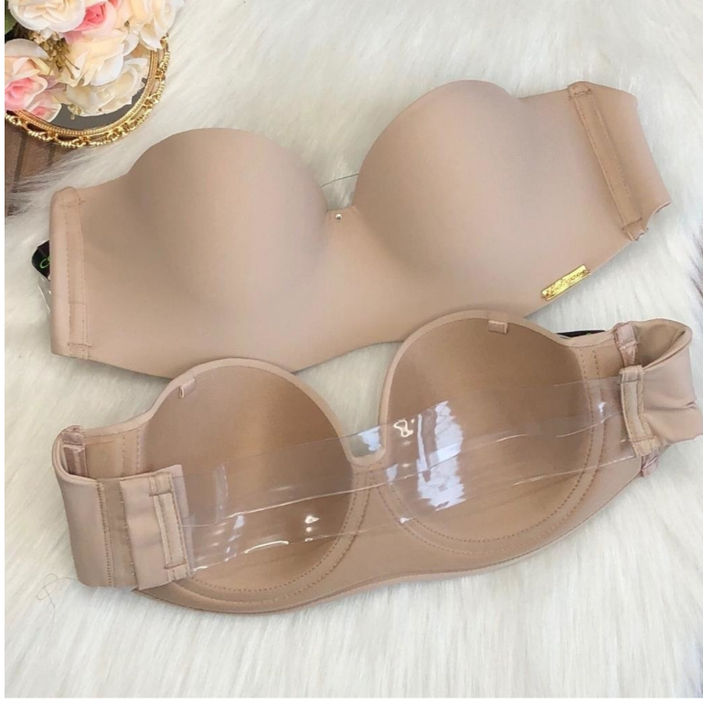 Sutiã Costas Silicone com Bojo Feminino Roupa Íntima Tomara que Caia Halter sem Alça,