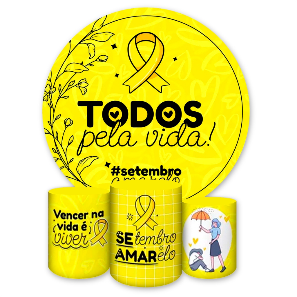Kit Painel Redondo + Capas de Cilindro Sublimados Tema Setembro Amarelo