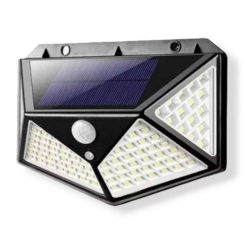 Luminária Refletora Energia Solar Fotovoltaica 100 Led Com Sensor De Presença 5Prova Cor Preto Prova D'Água