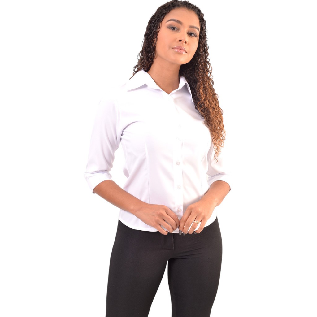 Camisete Manga 3/4 Feminina Blusa Preta Camisa Social Confortável e Elegante