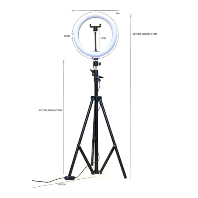 Ring Light 10” com Tripé e Suporte de Celular - Perfeição para Selfies