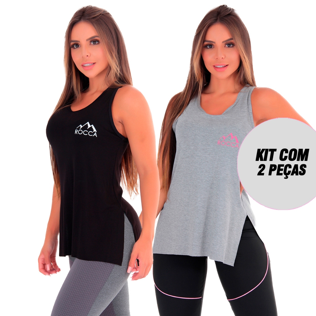 Kit 2 Regatas Feminina Fitness Tapa Bumbum Rocca Azul Piscina/bordô - Sports & Outdoors