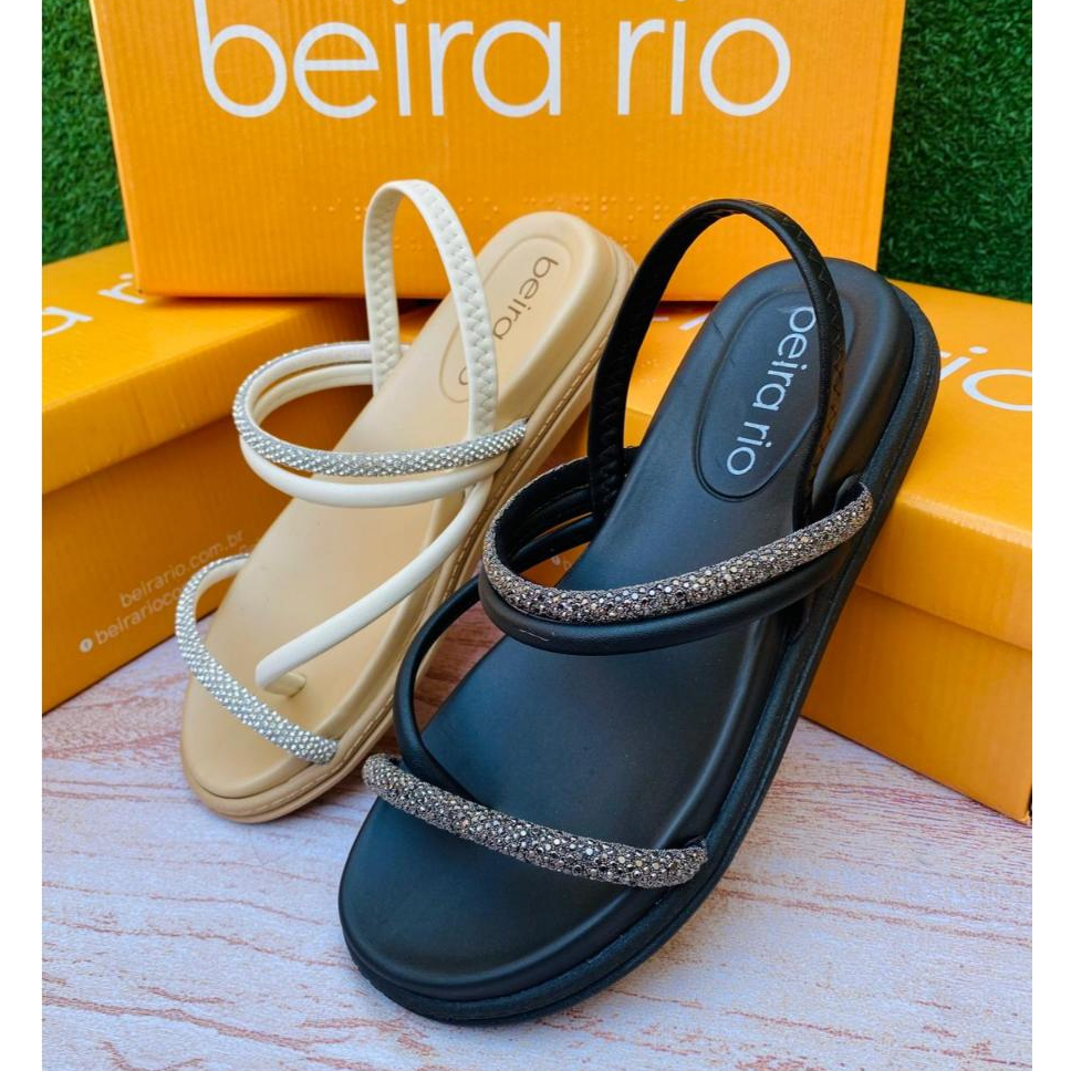 Sandália Rasteirinha Feminina Beira Rio Mulher Brilho Confortável Acolchoado Moda Verão