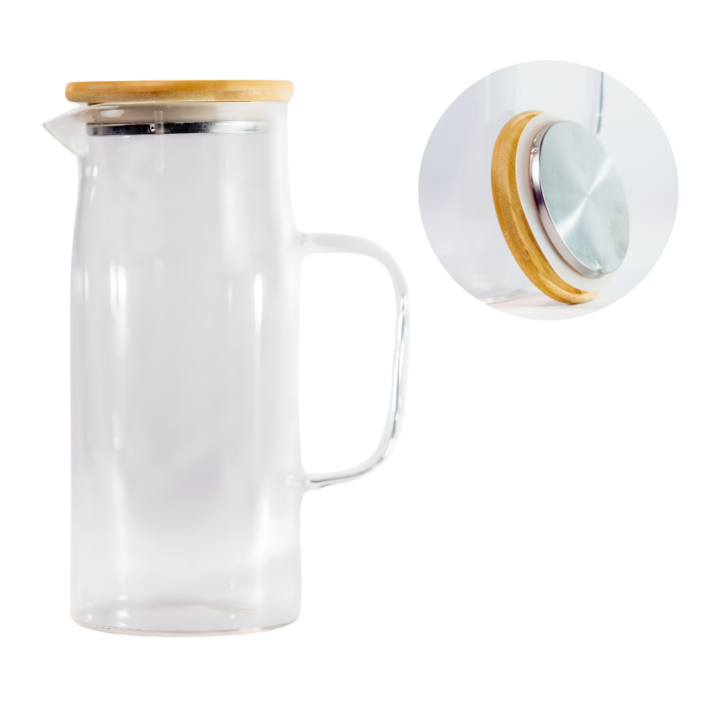 Jarra de Vidro com Tampa de Bambu Inox 1 Litro Kahu Home
