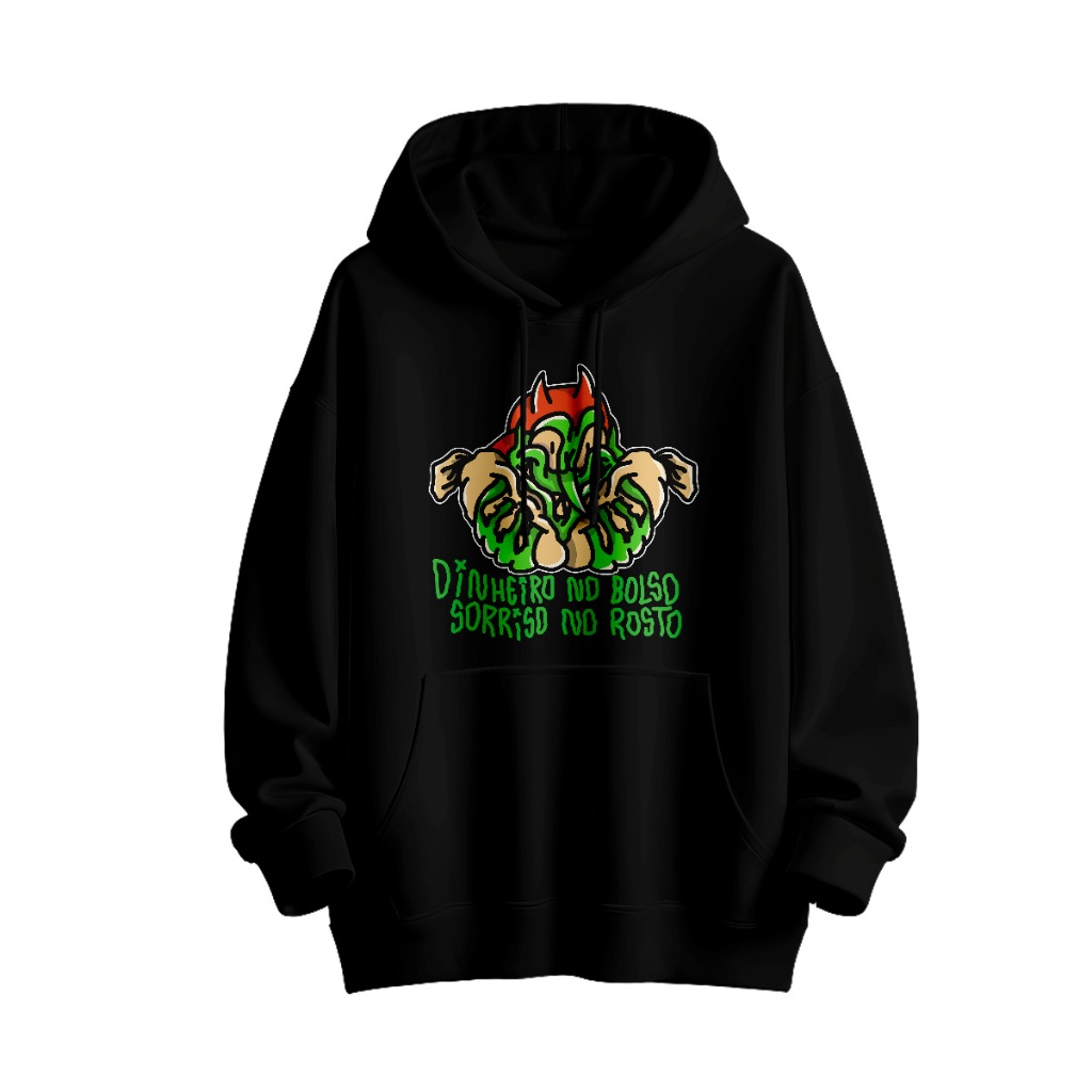Moletom Canguru Unissex Dinheiro no Bolso Sorriso no Rosto Blusa Frio Com bolso Capuz Casaco Feminino Masculino Algodão 103