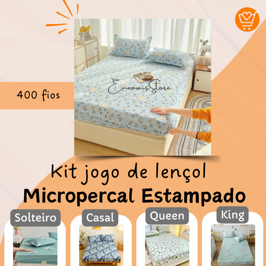 Jogo de Lençol Estampado MICROPERCAL 400 FIOS - Estampas Sortidas - Solteiro, Padrão, Queen e King