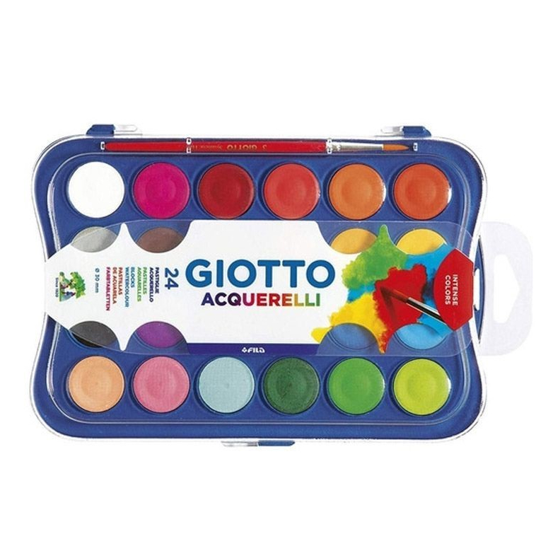 Estojo Aquarela Giotto Em Pastilha Mini 24 Cores 23mm Escolar + 1 Pincel em Oferta na Shopee