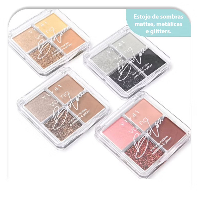 Paleta de Sombras Vai na Bolsa Mattes Metálicas e Glitter VIVAI em Oferta na Shopee