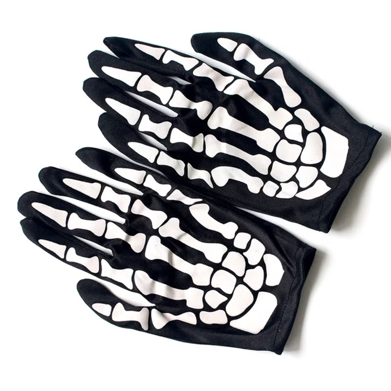 Luvas Curtas Osso Caveira Fantasia Halloween Fantasma Esqueleto Anime Otome Otaku Loli Geek Cosplay
