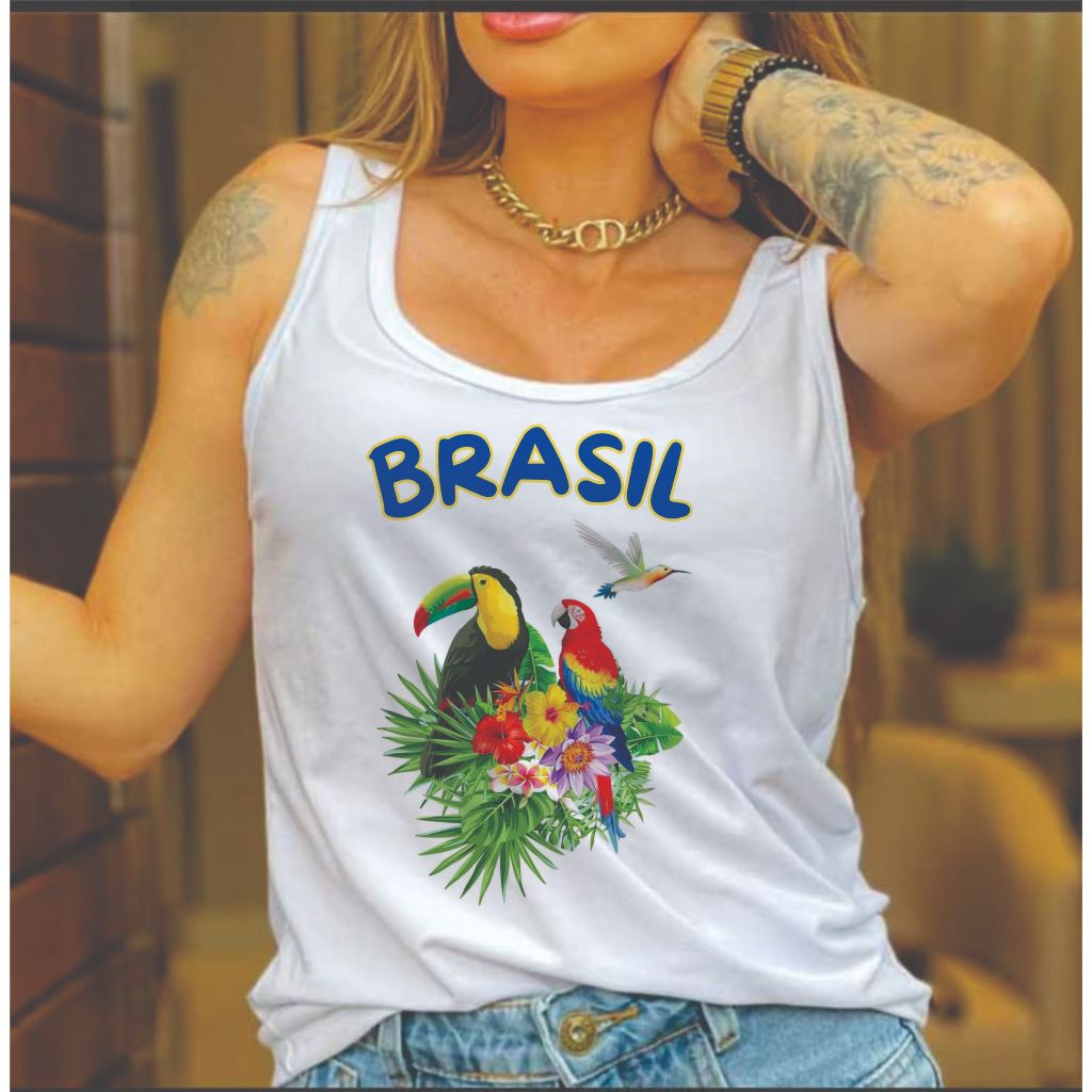 REGATA FEMININA BASICA ESTAMPA PASSAROS BRASIL DO P ao G2