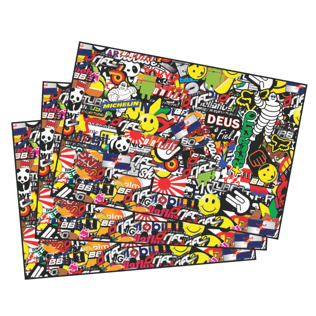3 Adesivos Sticker Bomb Para Carro Moto Capacete Bike Para pequenos Envelopamentos
