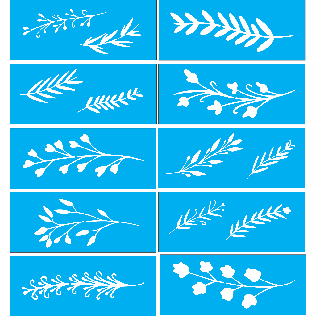 Kit 10 Pçs Stencil Pintura Folhinhas - Tam 17x7 Cm