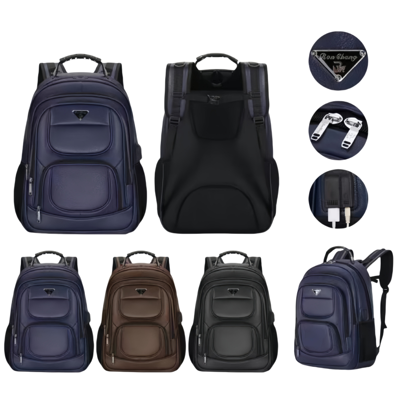 Mochila Couro PU Grande Executiva Para Notebook Trabalho Faculdade Reforçada Cabo De Aço USB RC-5012-4