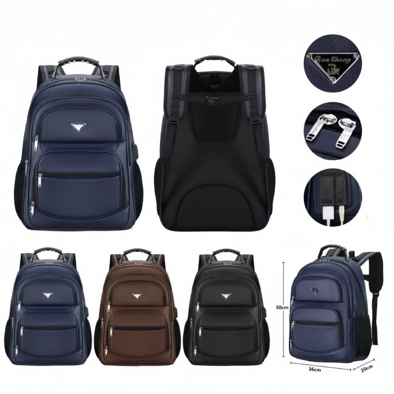 Mochila Couro PU Grande Executiva Para Notebook Trabalho Faculdade Reforçada Cabo De Aço USB RC-5012-1