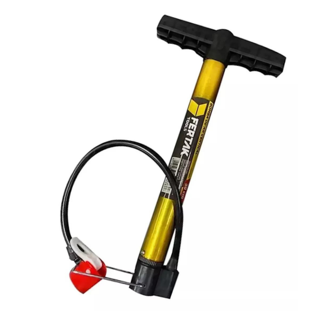 Bomba Encher Pneu Bicicleta Moto Bola Leve E Resistente Cor Amarelo Fertak