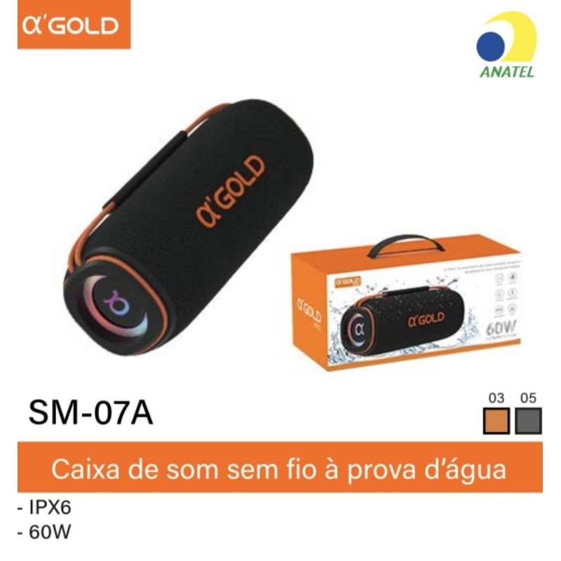 CAIXA DE SOM BLUETOOTH 60W GRAVE E ALTA POTÊNCIA SEM FIO SM-07A A-GOLD