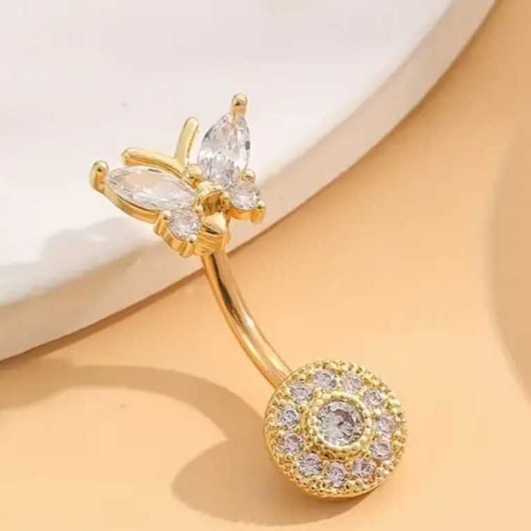 Piercing de Umbigo butterfly/Borboleta cravejada Prata/Dourado
