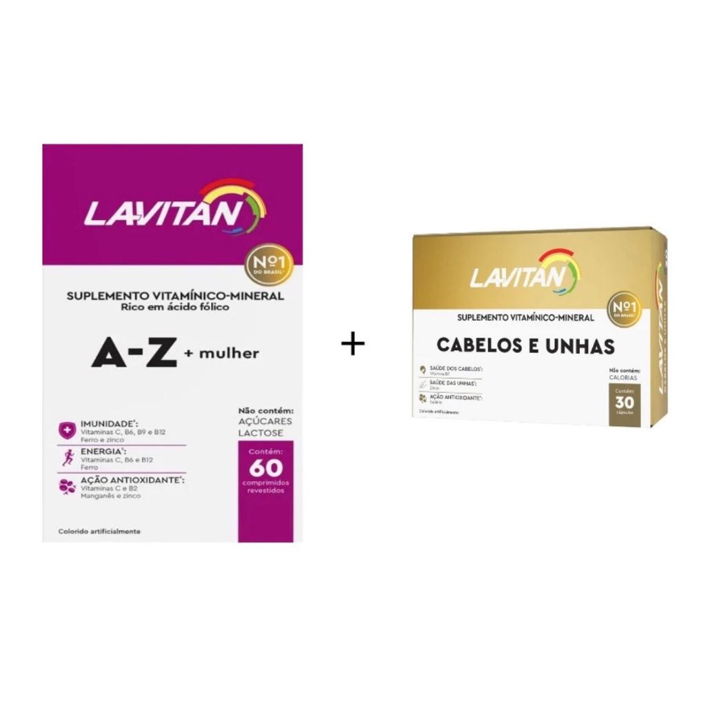 Kit Lavitan 1cx Lavitan A-Z Mulher + 1cx Lavitan Cabelos e Unhas