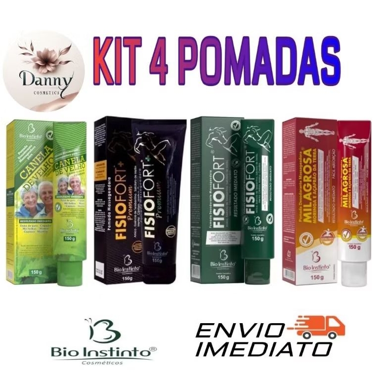 Kit 4 Pomada Massageadora Tira Dor Muscular - Bio Instinto