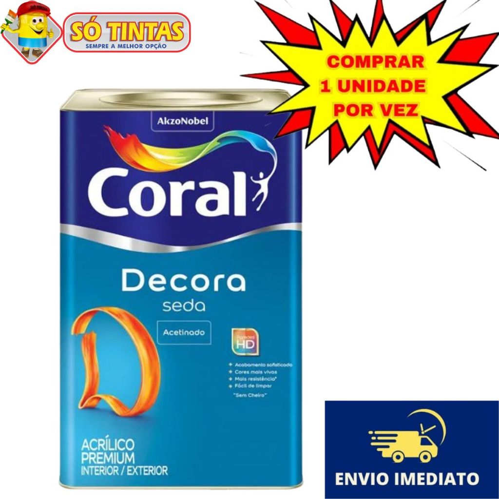 Decora Seda Coral Premium 18L Tinta Acrílica Alta Cobertura e Rendimento Acetinado em Oferta na Shopee