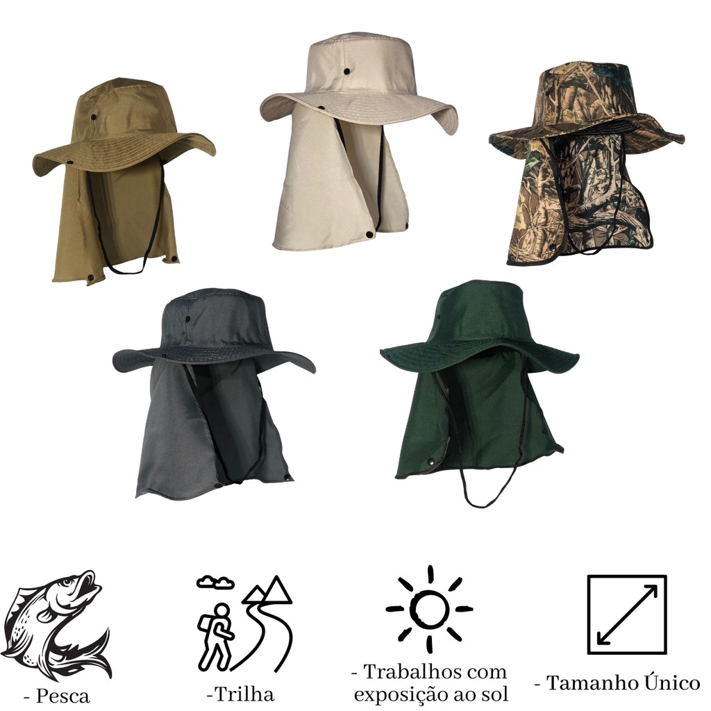 Chapéu Pescador Australiano Boné Pesca Proteção Pescoço Sol Chapéu Pescador Camping Australiano Proteção (touca--003)