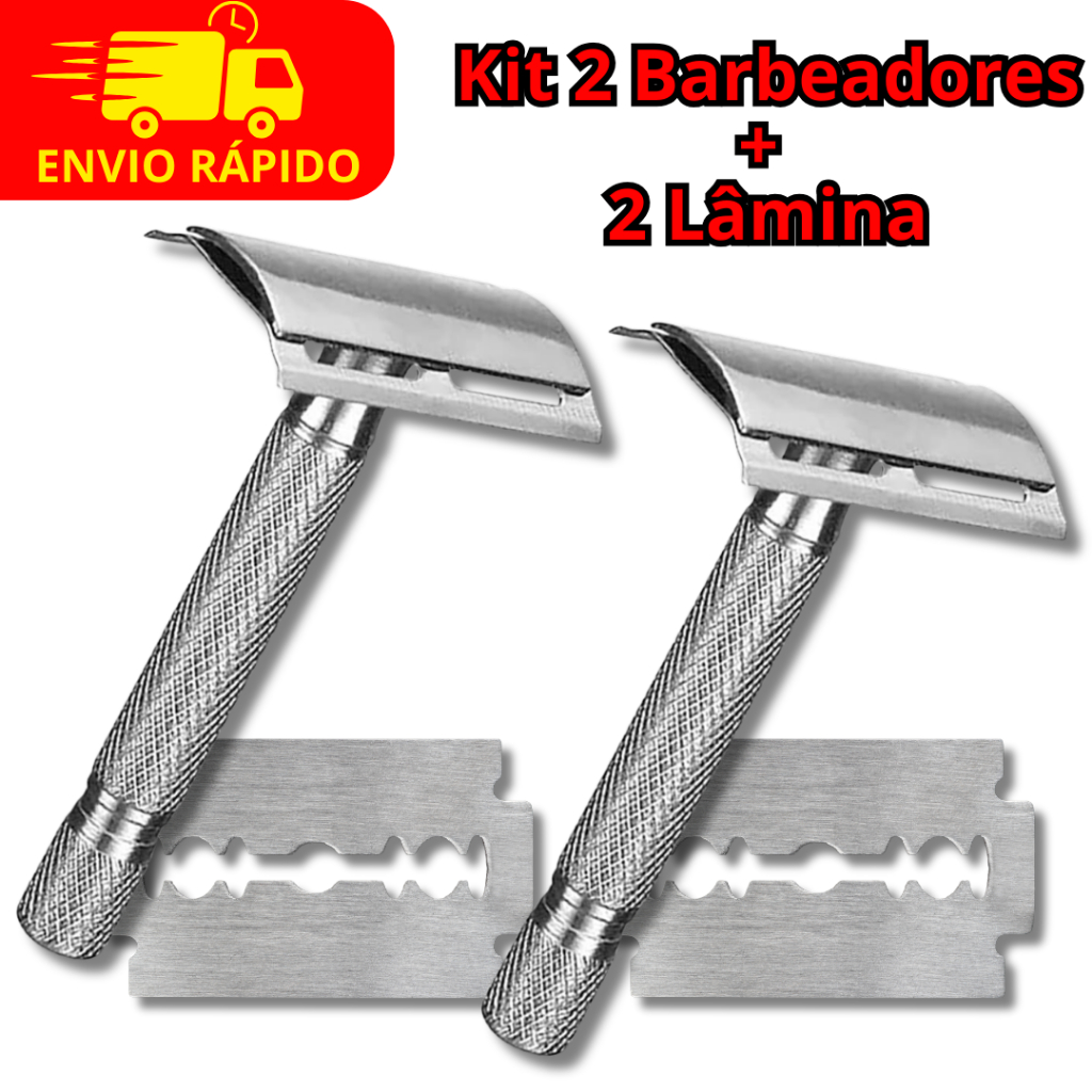 2 Aparelho De Barbear Metal + Lâmina de Barbear Original Anti-Irritação Qualidade Top