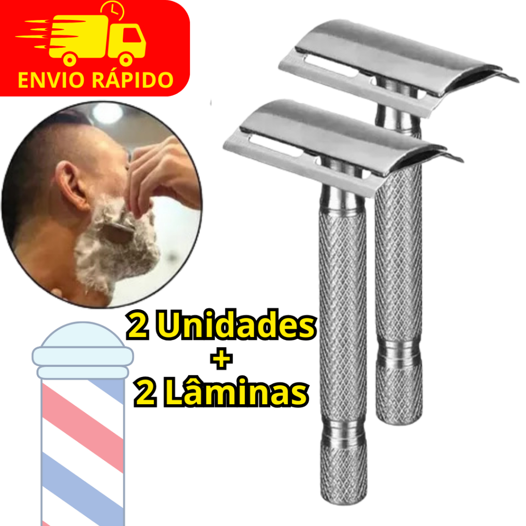 Kit 2 Aparelho de Barbear De Metal Retrô + 1 Lâmina Anti-Irritação