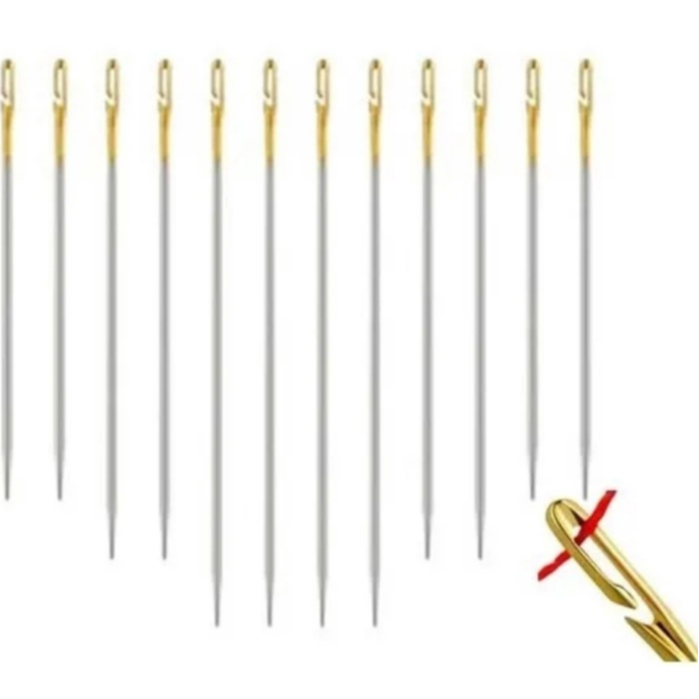 Agulha Costura Passa Linha Fácil Cego Furo Lateral em Oferta na Shopee