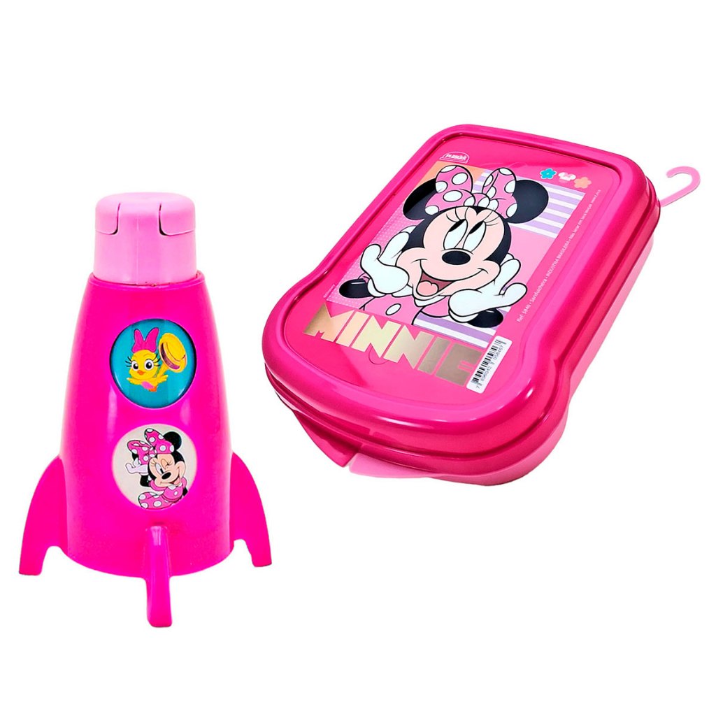 Kit Infantil Garrafa Foguete E Sanduicheira Hora do Lanche Minnie