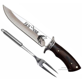 Faca Churrasco Personalizada Com Nome e Logo mais Bainha Garfo Culinário de Inox 32cm Trinchante em Oferta na Shopee