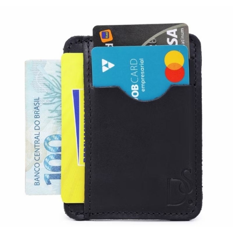 Carteira Unissex Em Couro Pequena Slim Compacta Porta Cartão Documentos CNH Dinheiro Basica