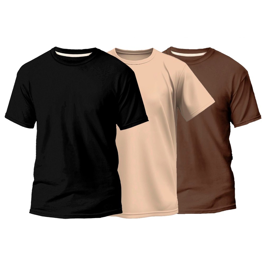 Kit 3 Camisetas Masculina 100% Algodão Básica Lisa Gola Redonda