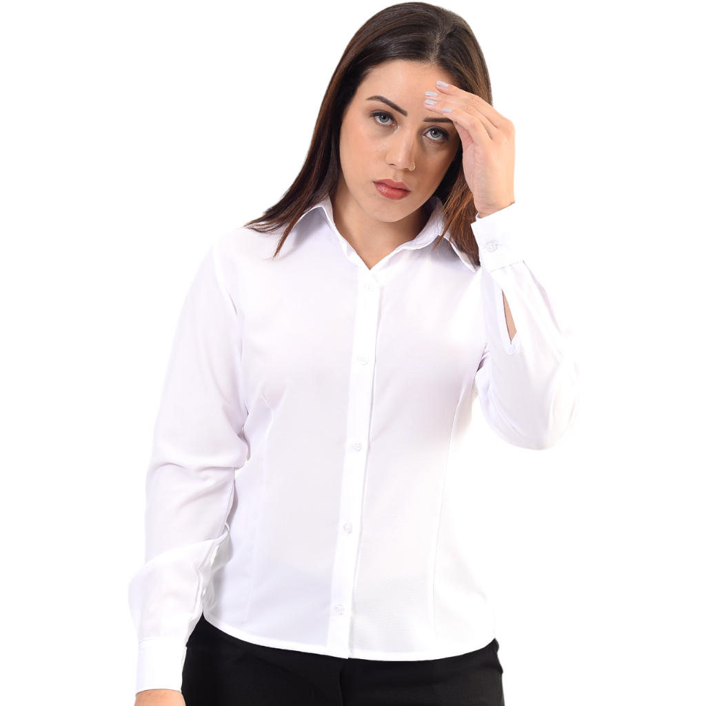 Camisa Social Feminina Manga Longa Camisete Uniforme Trabalho Não Amassa