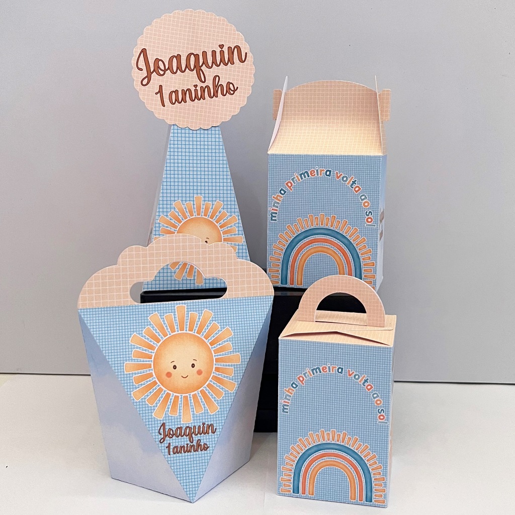Kit Pegue e Monte Primeira Volta ao Sol- kit festa - lembrancinha - aniversario - caixinhas personalizadas