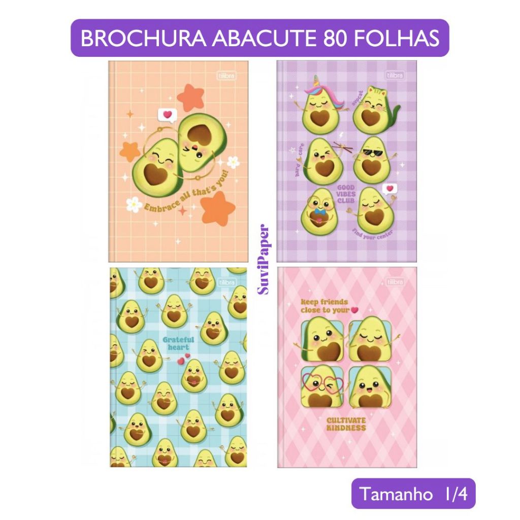 Caderno Brochura 1/4 Abacute 80 Folhas Tilibra Kawaii em Oferta na Shopee