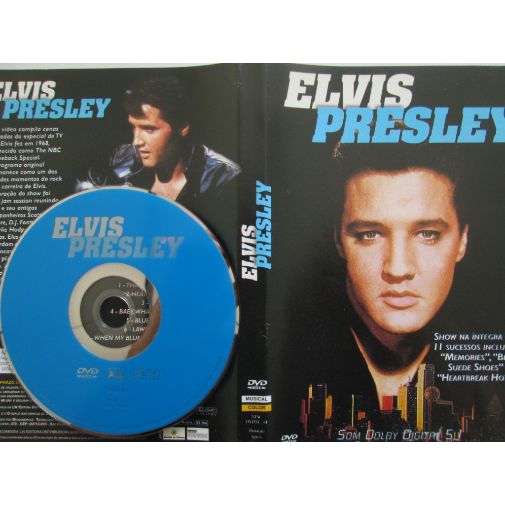 DVD - ELVIS PRESLEY - Show Na Integra Com 11 Sucessos Incluindo "Memories", "Blue Suede Shoes" E "Heartbreak Hotel / No Estojo Original Preto / Midia do DVD Excelente + Encarte Principal Excelente