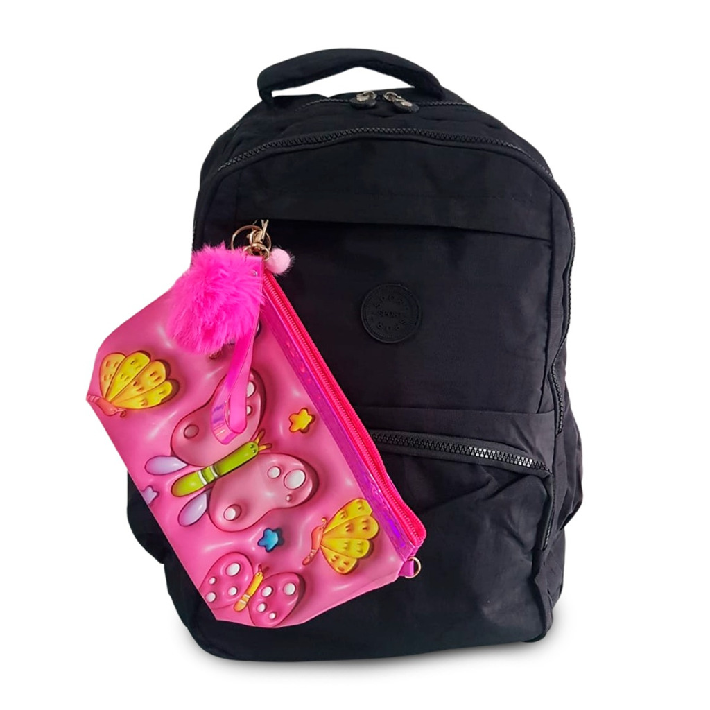 MOCHILA LUXUOSA NYLON TACTEL VÁRIAS DIVISÃO COM ESTOJO NECESSAIRE