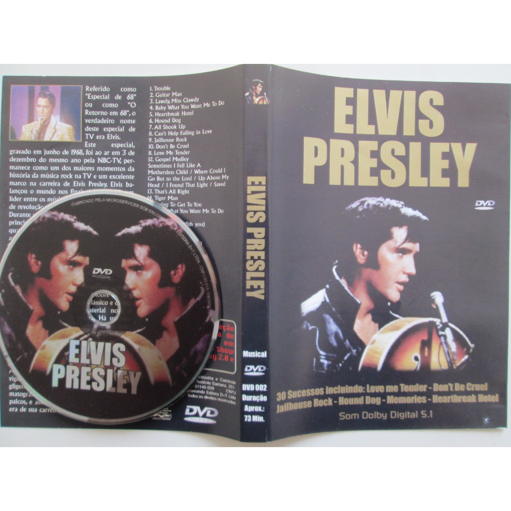DVD - ELVIS PRESLEY - 30 Sucessos Incluindo "Memories", "Love Me Tender" "Don't Be Cruel" "Jailhouse Rock" "Hound Dog" E "Heartbreak Hotel"/ No Estojo Original Preto / Midia do DVD Excelente + Encarte Principal Excelente