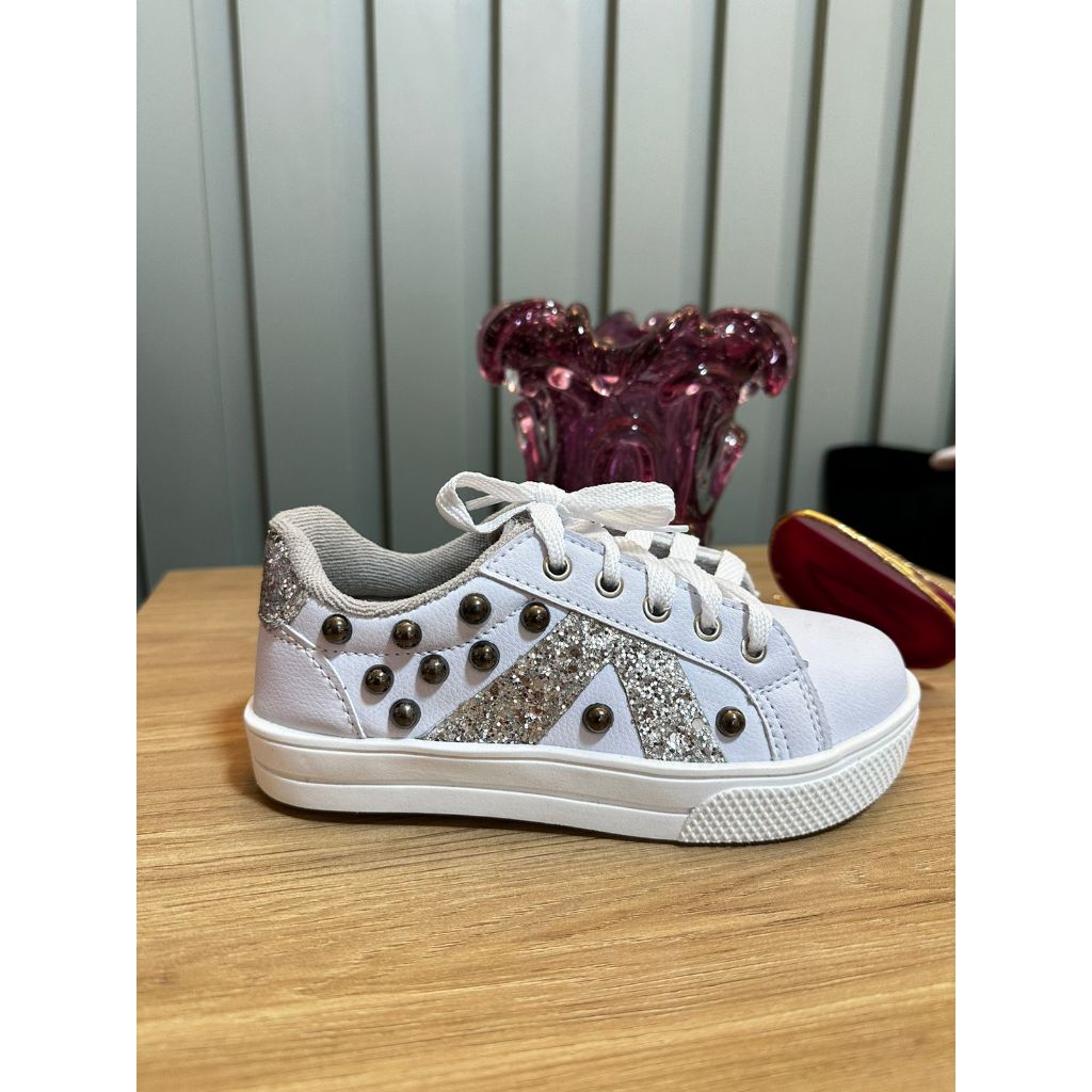 Tênis Feminino Menina Infantil Casual  Plataforma Personalizados a mão perola brilho Promoção