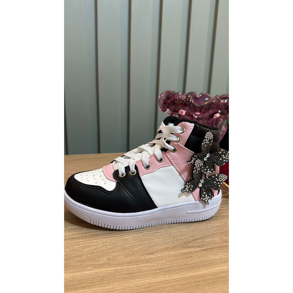Tênis Bota  Feminino Menina  Infantil Casual Plataforma Personalizados a mão Borboleta  Promoção