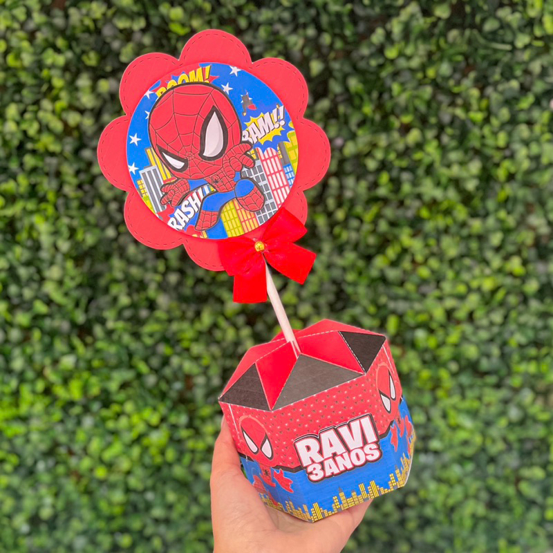 Kit Centro de mesa Homem Aranha Personalizado | Arranjo Enfeite Aniversário Cachepô | Lembrancinha