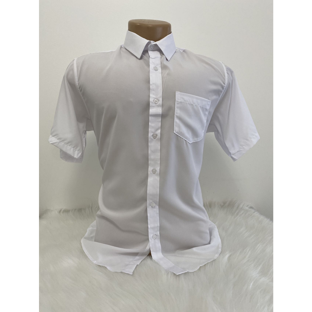 Camisa Social Masculina - 65% Poliéster, 35% Algodão, Camisa masculina de manga curta de verão com botão
