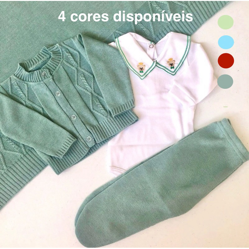 kit Saída de Maternidade Menino Conjunto Tricô - Casaco, Calça, Body Gola Bordada e Manta Opcional em Oferta na Shopee